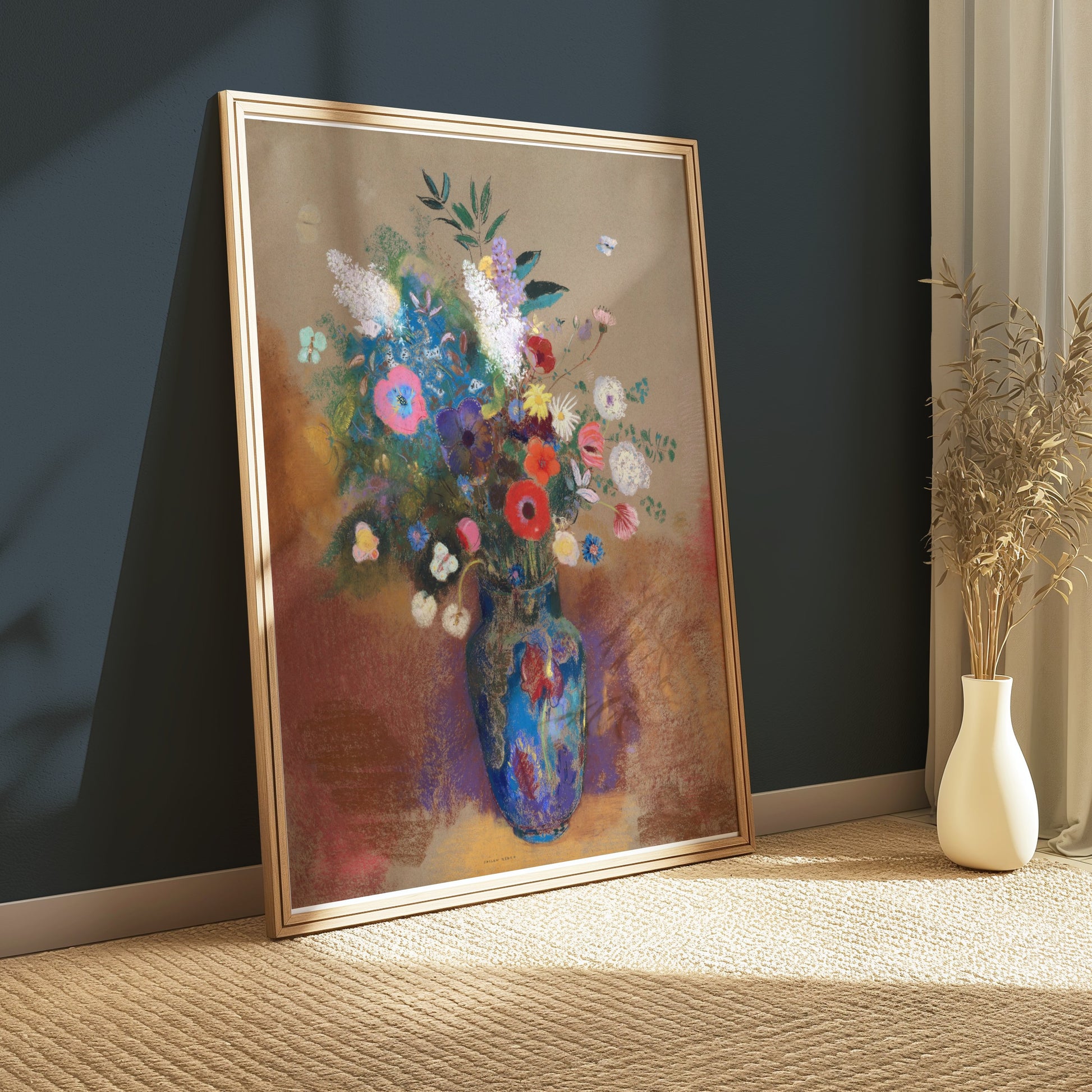 Premium Poster of Vibrant Floral Bouquet in Blue Vase Wall Art Posters