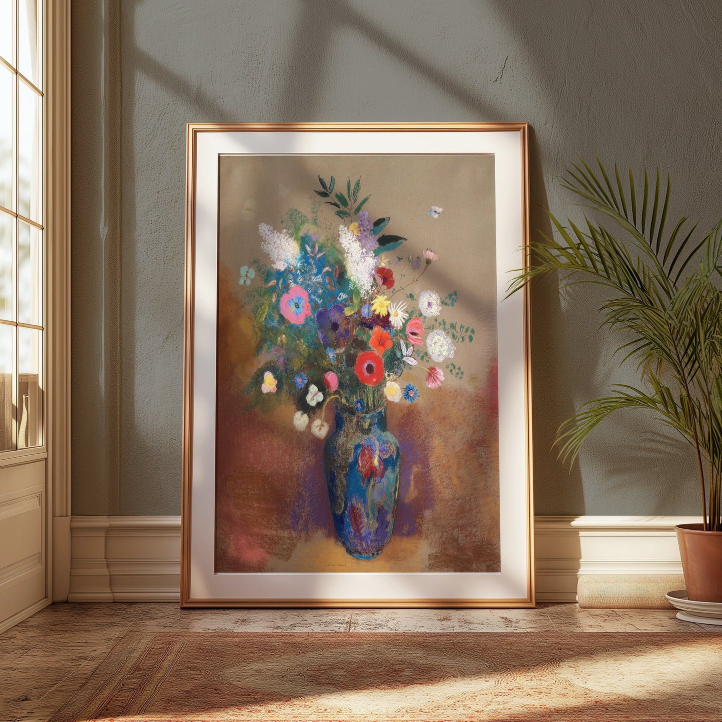 Premium Poster of Vibrant Floral Bouquet in Blue Vase Wall Art Posters