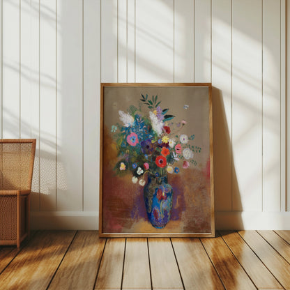 Premium Poster of Vibrant Floral Bouquet in Blue Vase Wall Art Posters