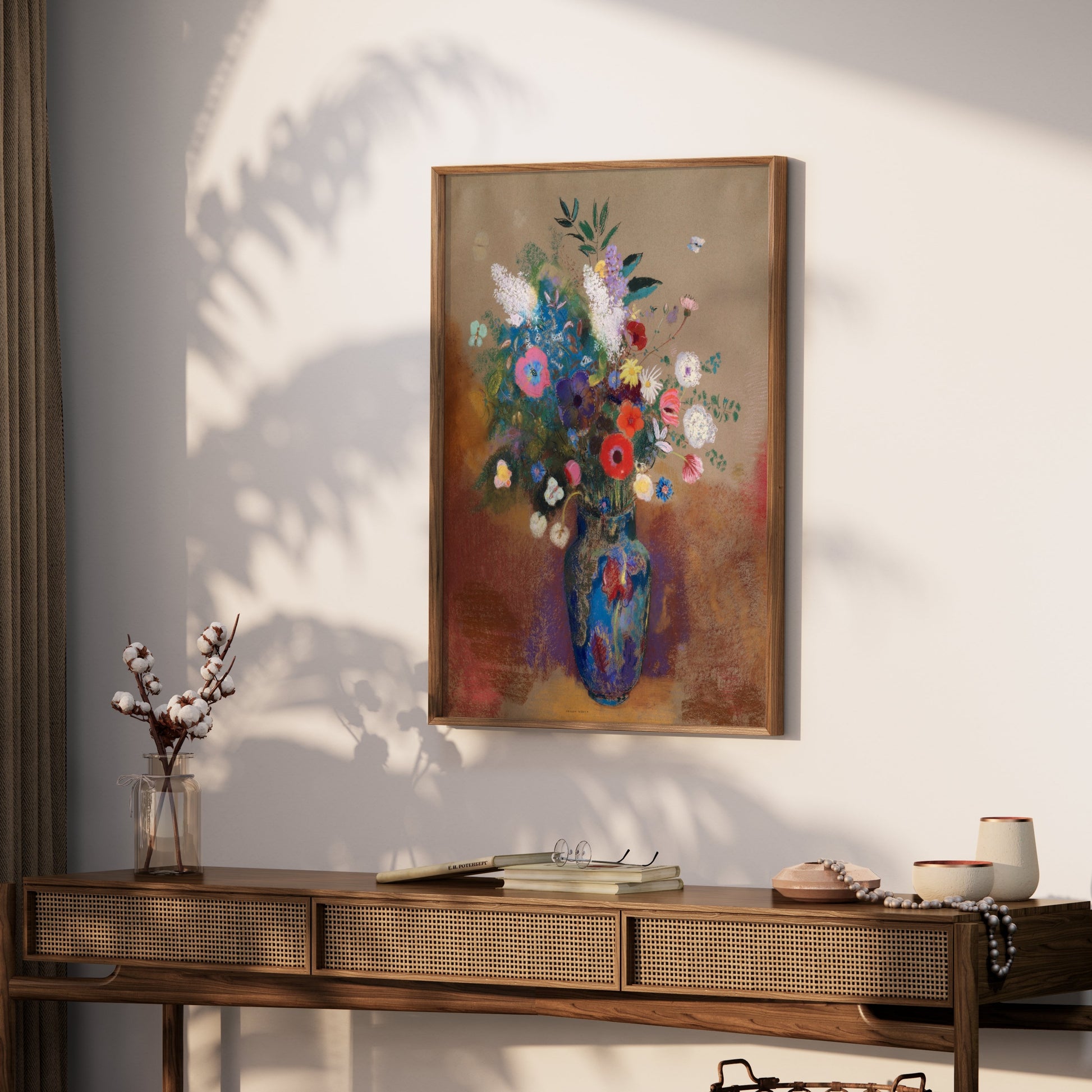 Premium Poster of Vibrant Floral Bouquet in Blue Vase Wall Art Posters