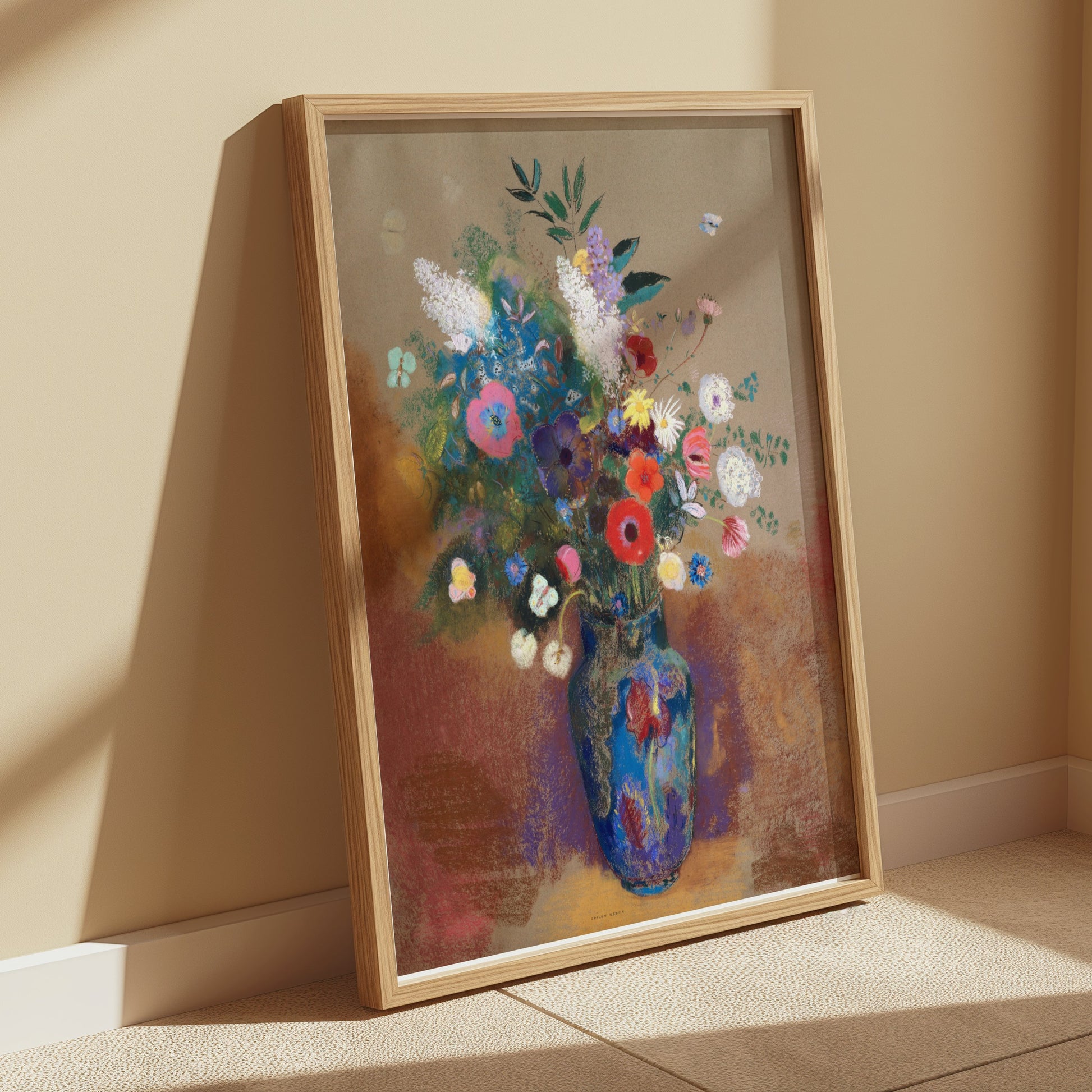 Premium Poster of Vibrant Floral Bouquet in Blue Vase Wall Art Posters