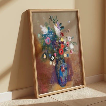 Premium Poster of Vibrant Floral Bouquet in Blue Vase Wall Art Posters