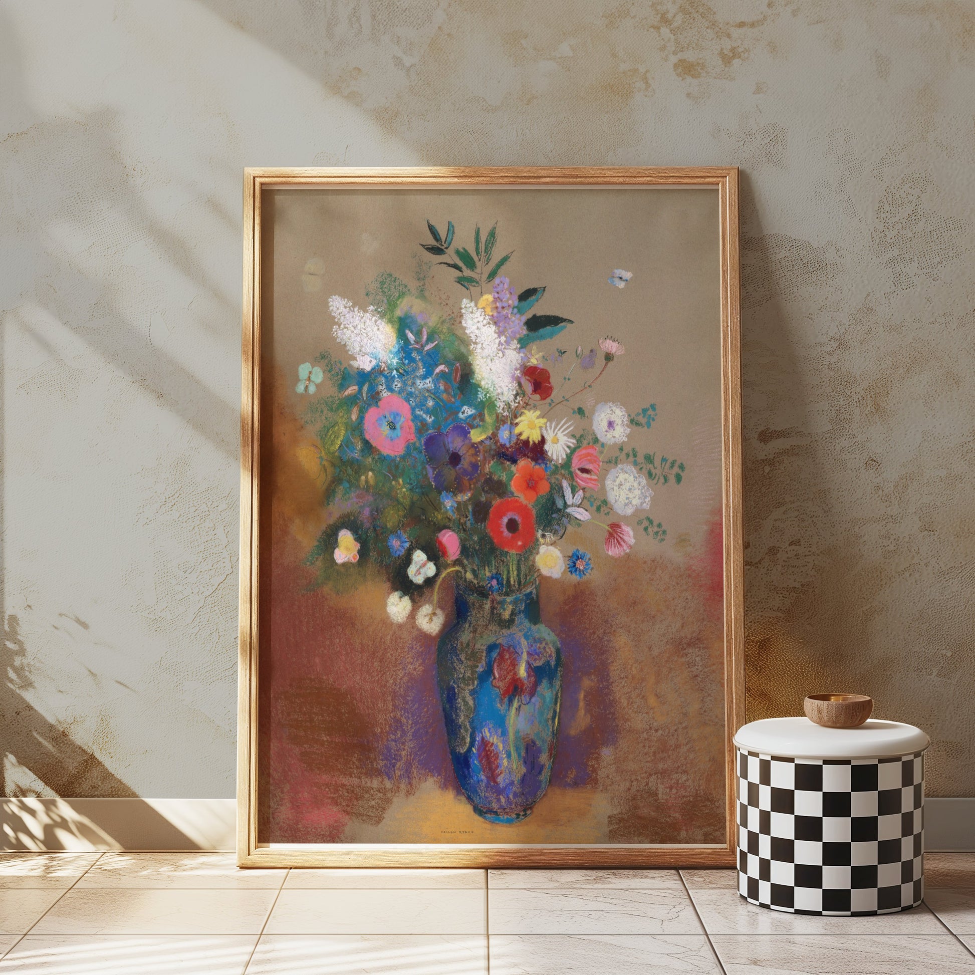 Premium Poster of Vibrant Floral Bouquet in Blue Vase Wall Art Posters