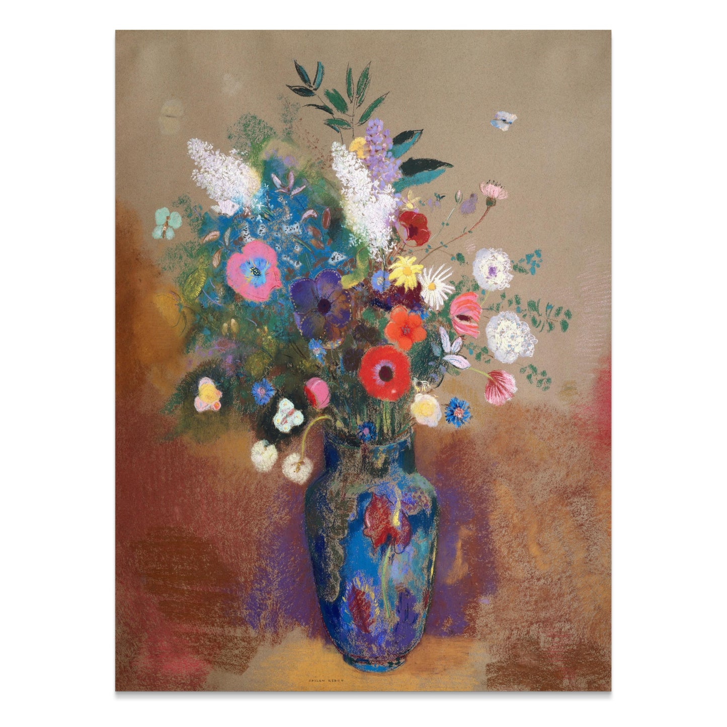 Premium Poster of Vibrant Floral Bouquet in Blue Vase Wall Art Posters