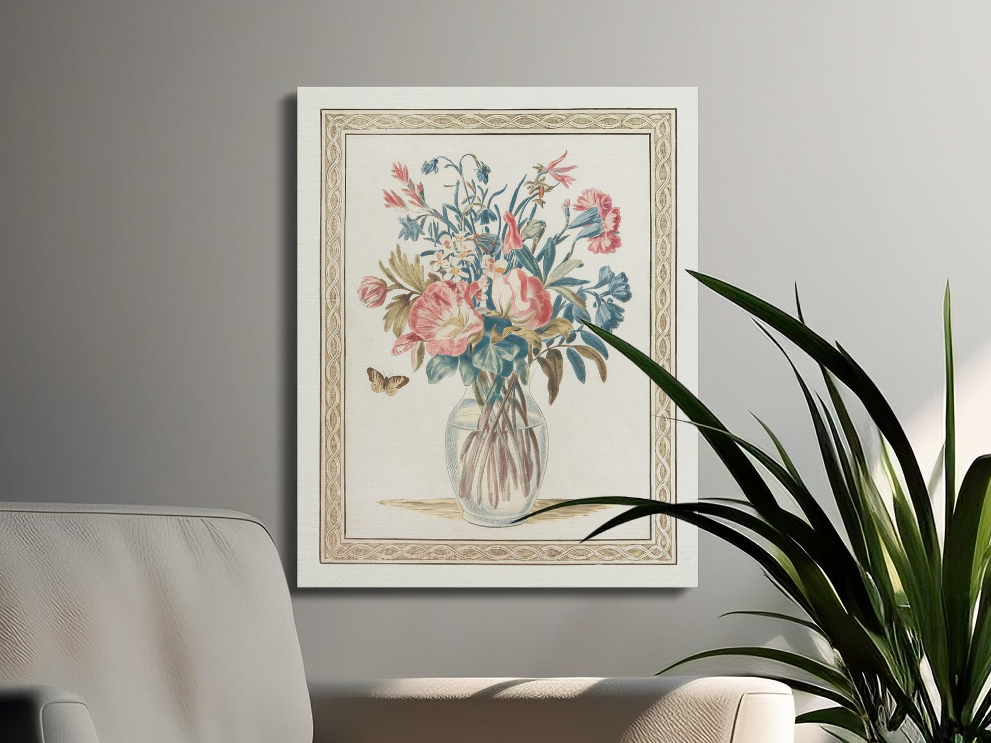 Premium Poster of Vibrant Floral Bouquet with Butterfly Canvas Wraps