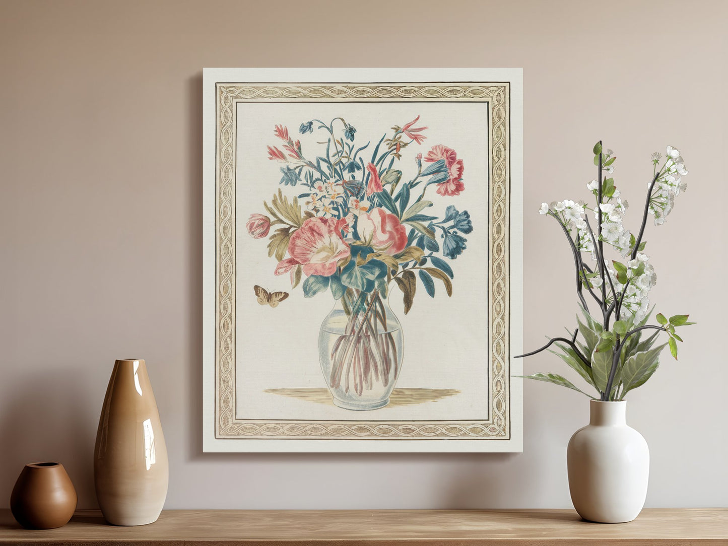 Premium Poster of Vibrant Floral Bouquet with Butterfly Canvas Wraps