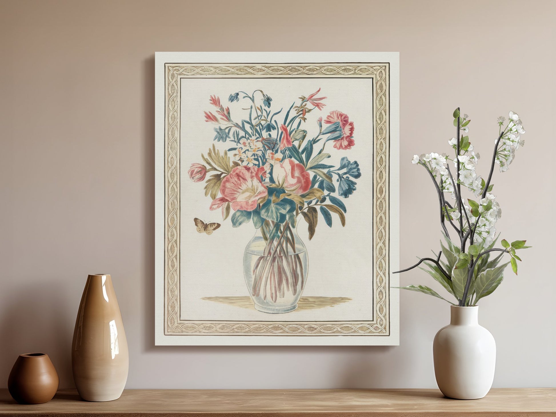 Premium Poster of Vibrant Floral Bouquet with Butterfly Canvas Wraps