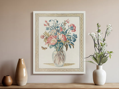 Premium Poster of Vibrant Floral Bouquet with Butterfly Canvas Wraps