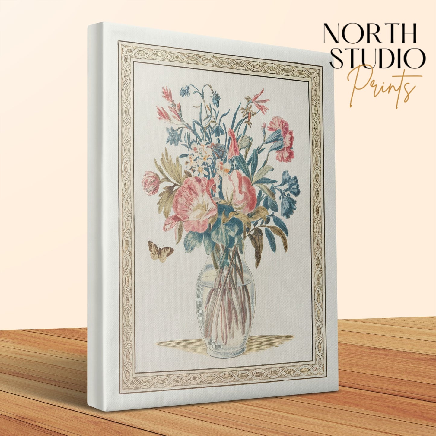 Premium Poster of Vibrant Floral Bouquet with Butterfly Canvas Wraps