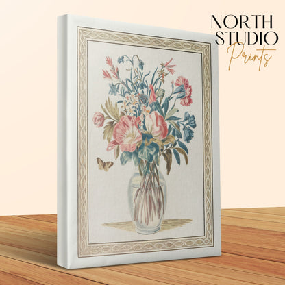 Premium Poster of Vibrant Floral Bouquet with Butterfly Canvas Wraps