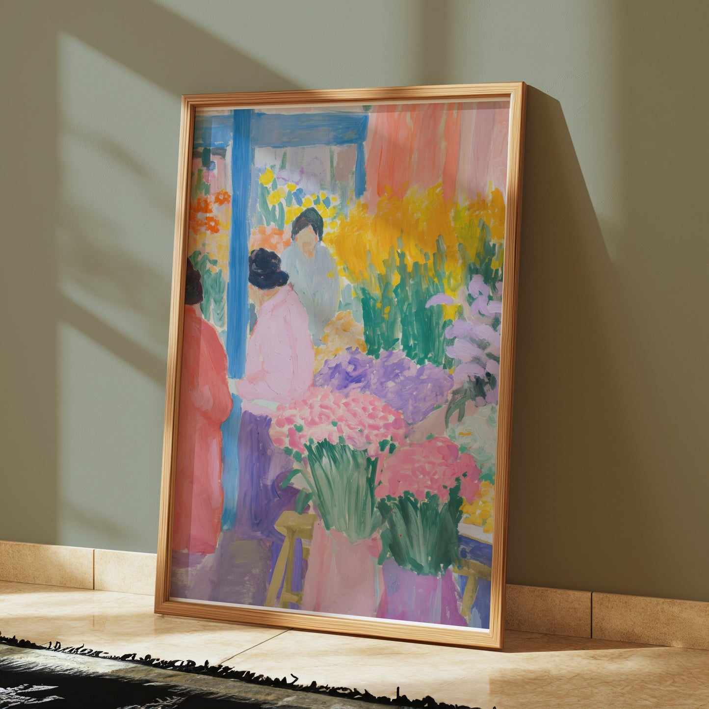 Premium Poster of Vibrant Floral Market Scene Colorful Art Print Posters