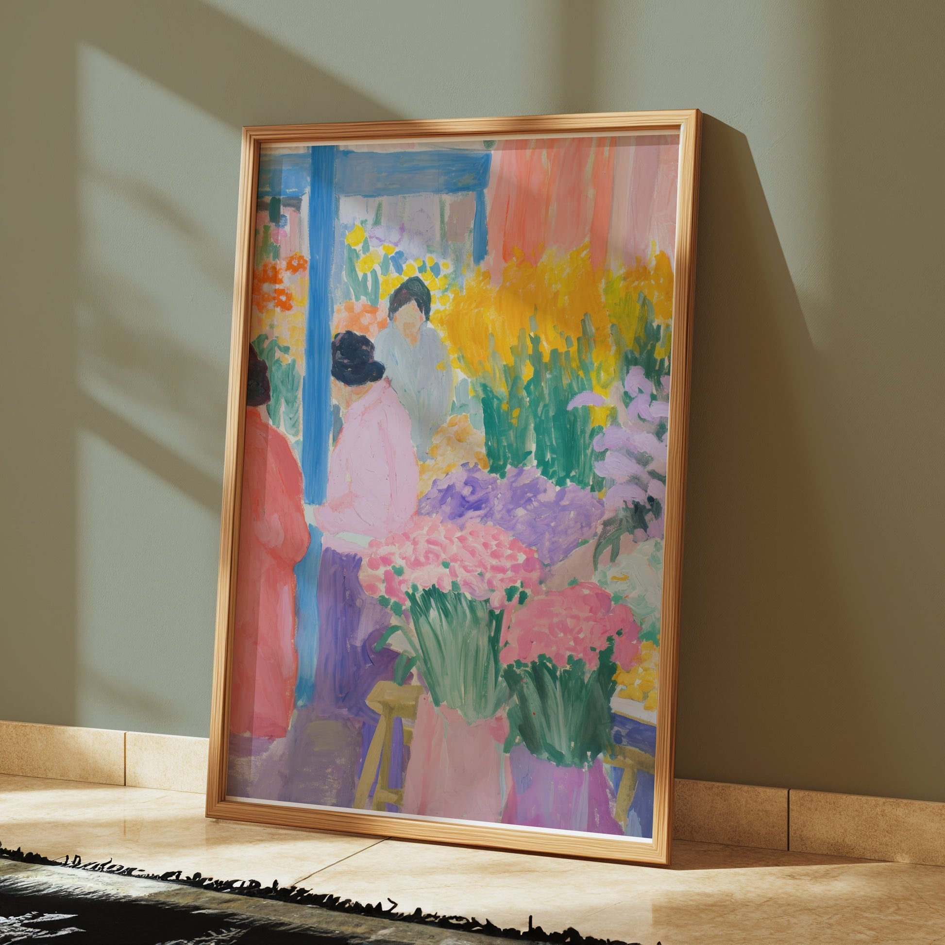 Premium Poster of Vibrant Floral Market Scene Colorful Art Print Posters