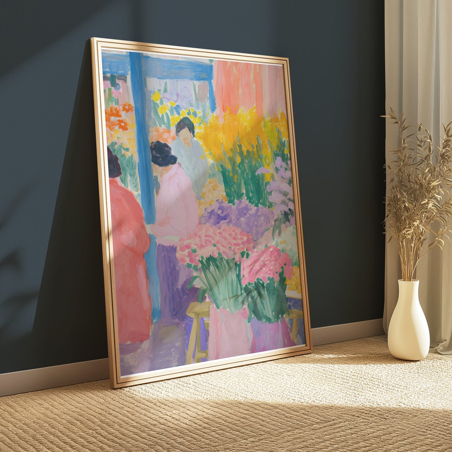 Premium Poster of Vibrant Floral Market Scene Colorful Art Print Posters