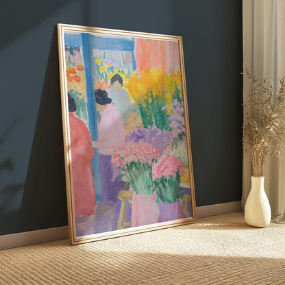 Premium Poster of Vibrant Floral Market Scene Colorful Art Print Posters