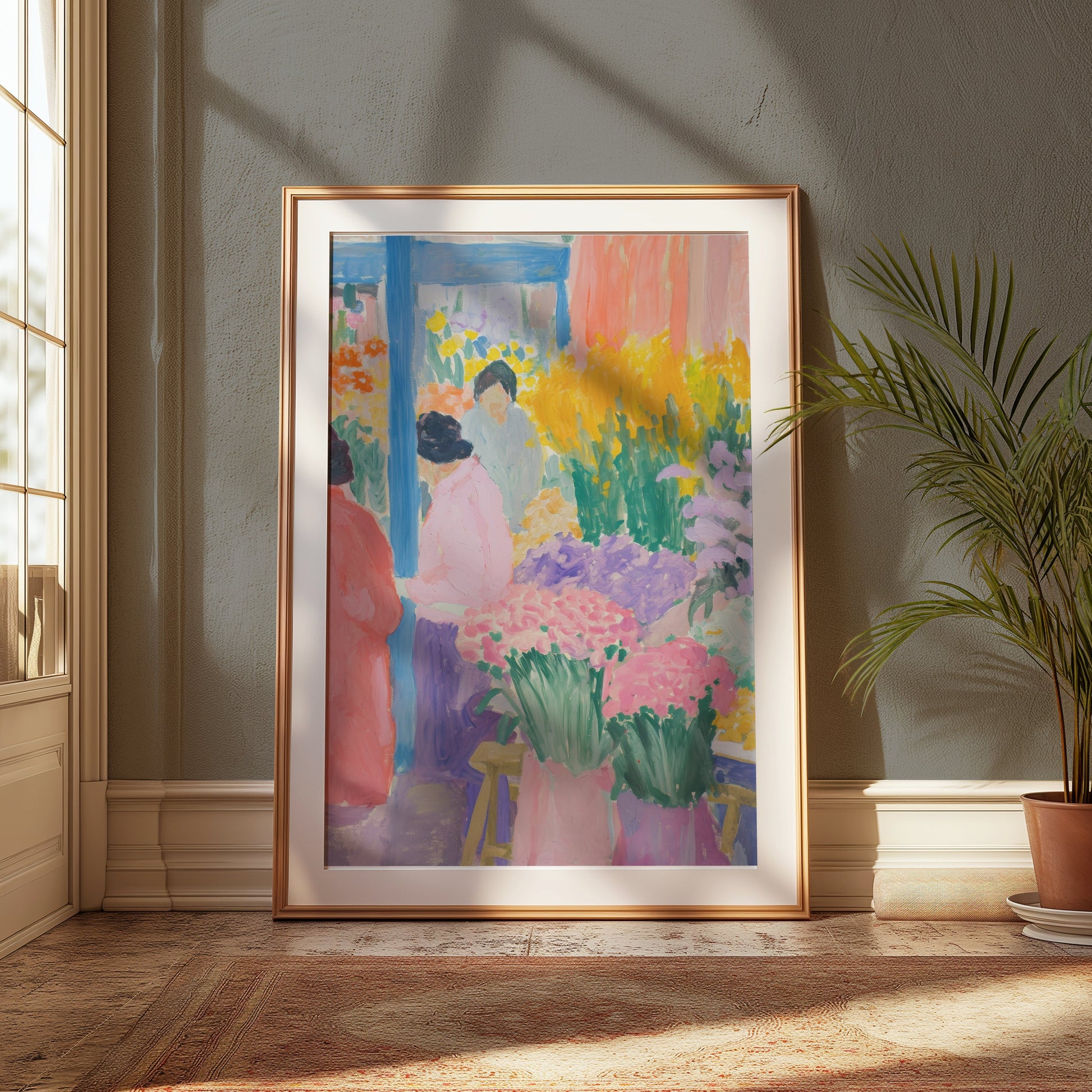 Premium Poster of Vibrant Floral Market Scene Colorful Art Print Posters