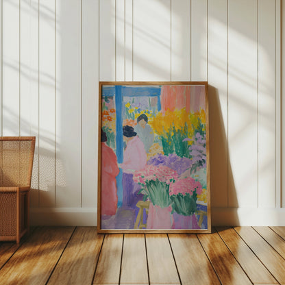Premium Poster of Vibrant Floral Market Scene Colorful Art Print Posters