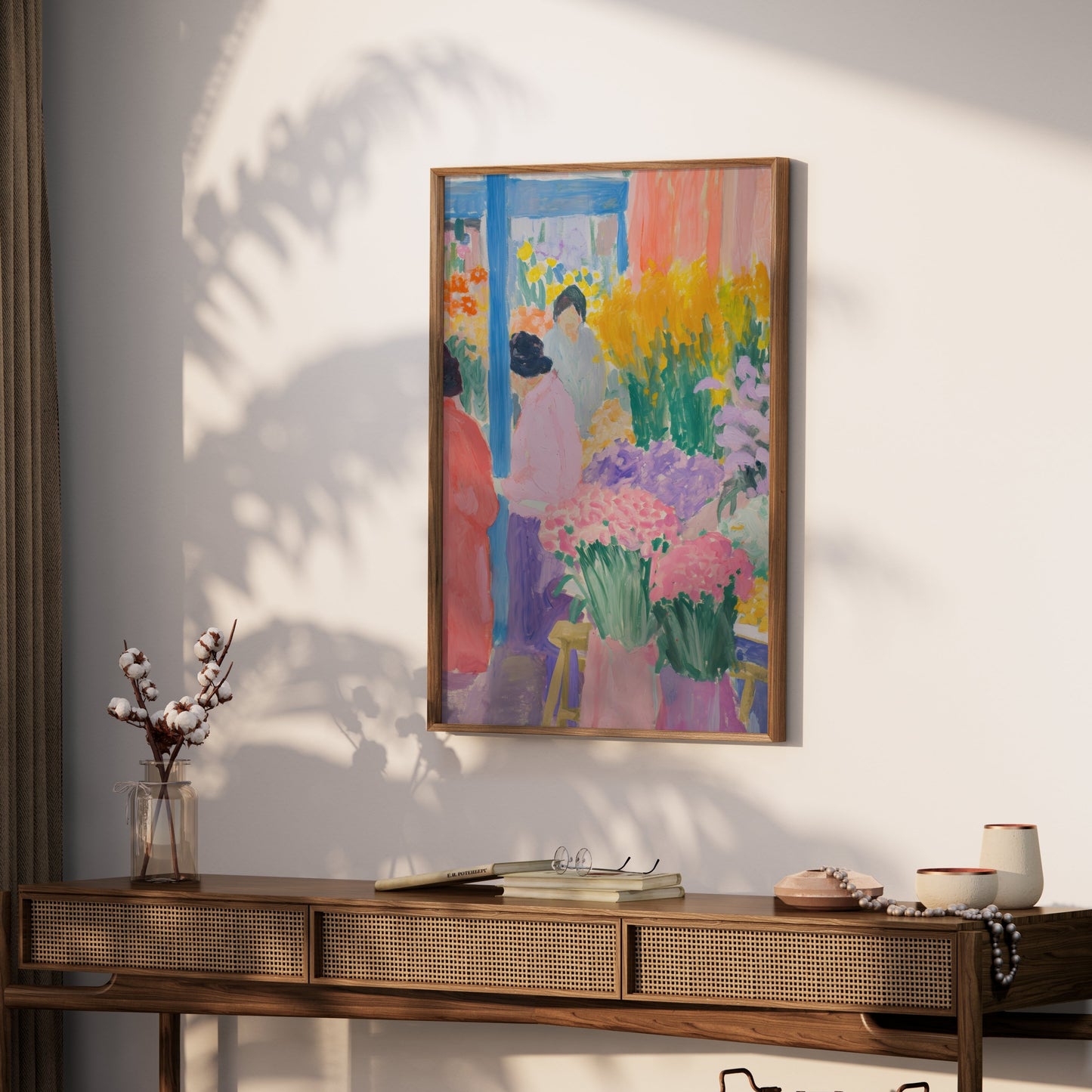 Premium Poster of Vibrant Floral Market Scene Colorful Art Print Posters
