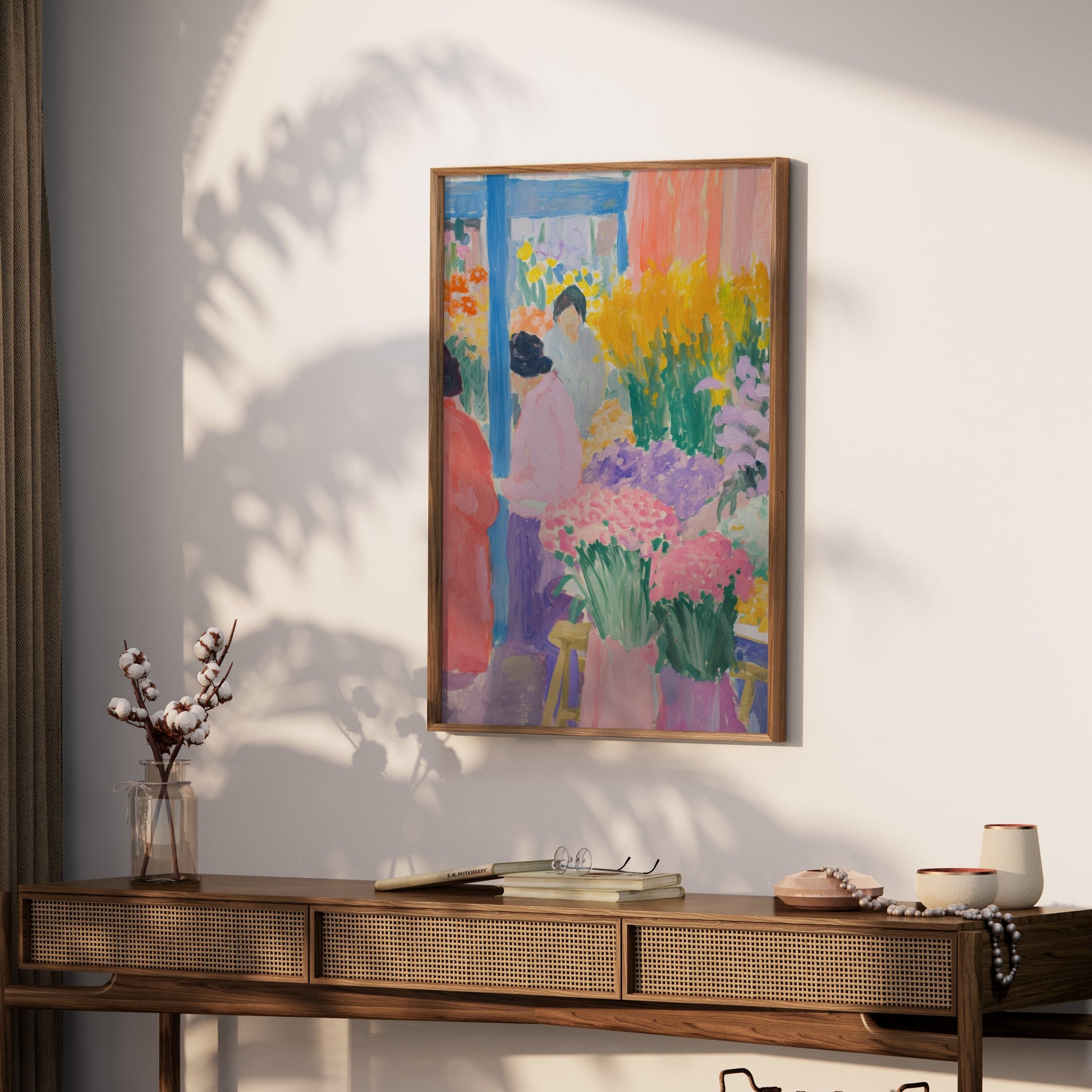 Premium Poster of Vibrant Floral Market Scene Colorful Art Print Posters
