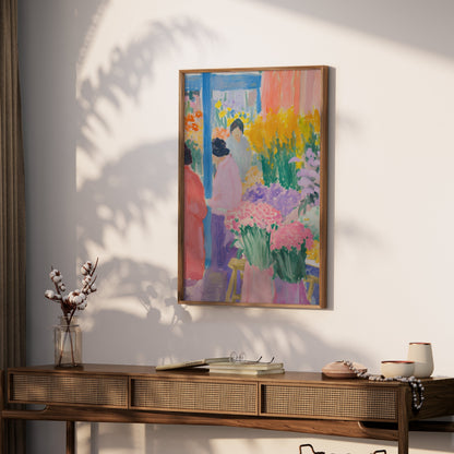 Premium Poster of Vibrant Floral Market Scene Colorful Art Print Posters