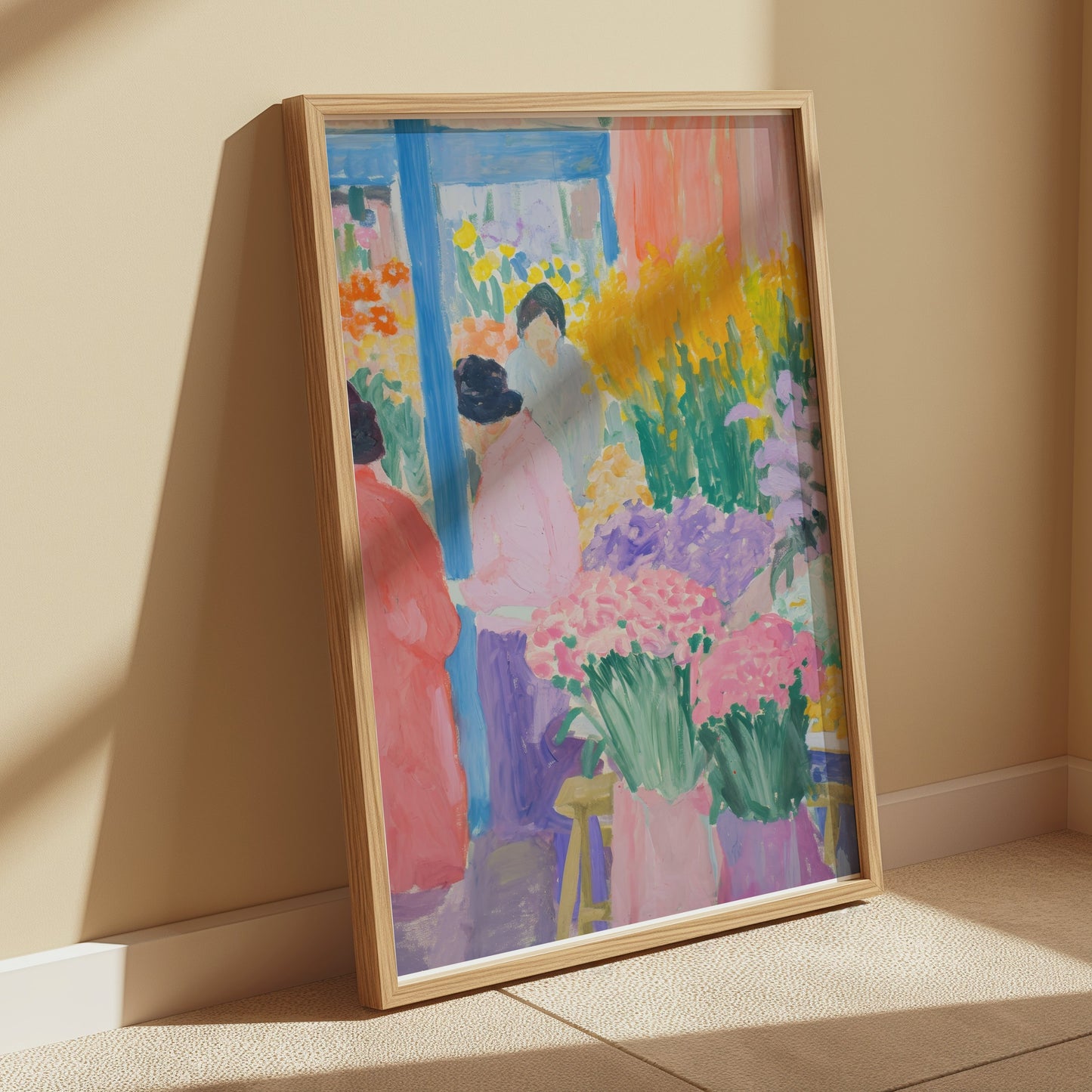 Premium Poster of Vibrant Floral Market Scene Colorful Art Print Posters
