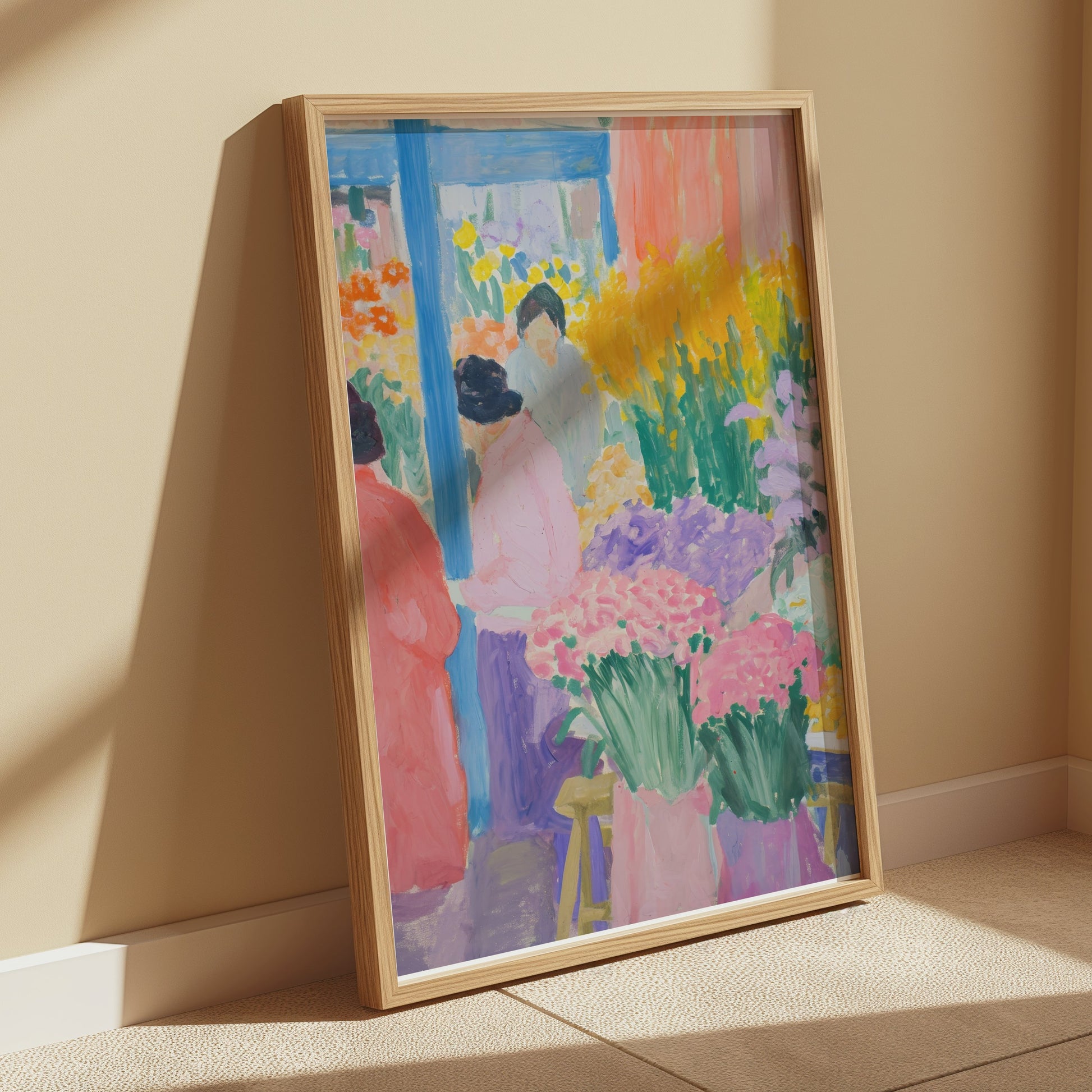 Premium Poster of Vibrant Floral Market Scene Colorful Art Print Posters