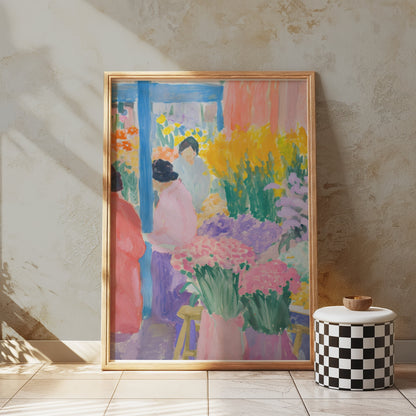 Premium Poster of Vibrant Floral Market Scene Colorful Art Print Posters