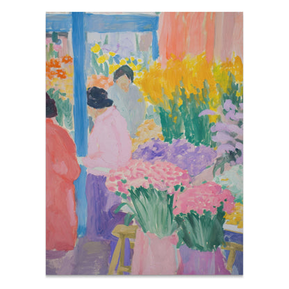Premium Poster of Vibrant Floral Market Scene Colorful Art Print Posters