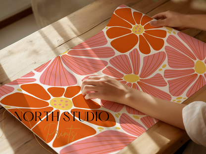 Premium Poster of Vibrant Floral Pattern with Pink and Orange Details Posters