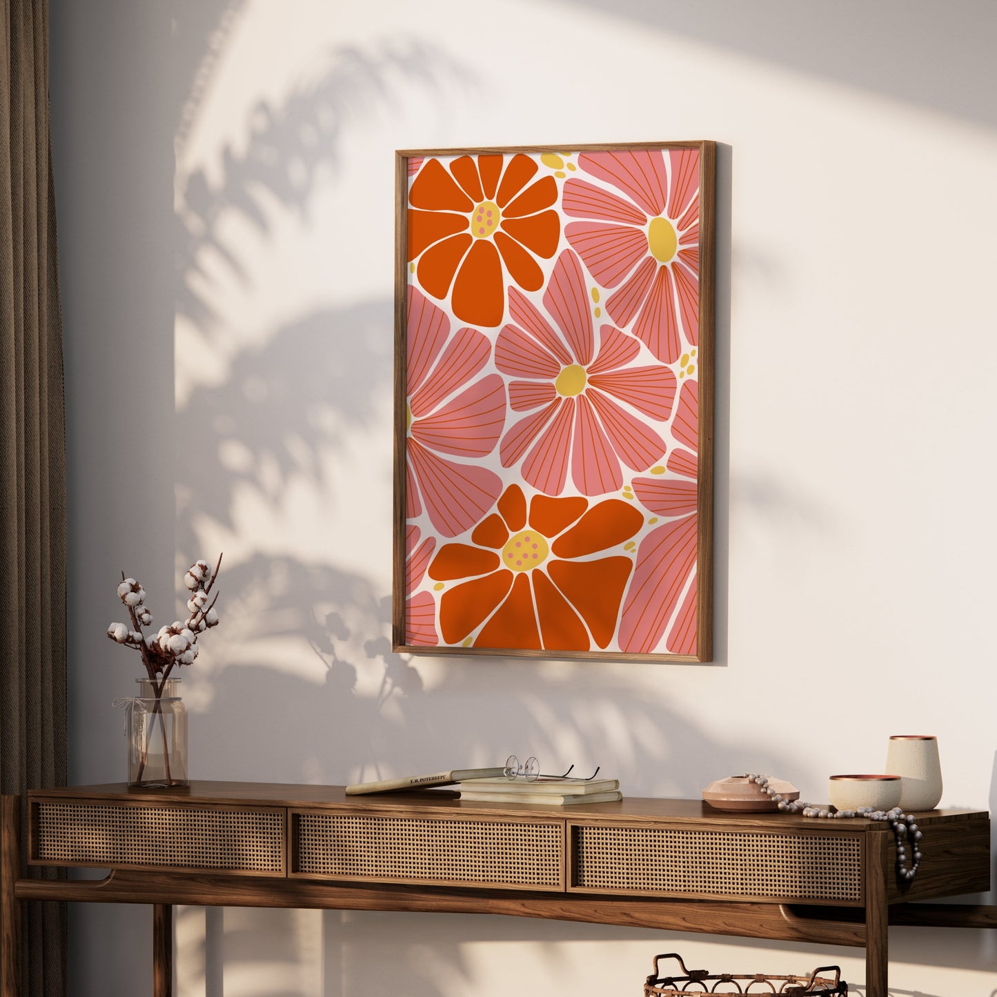 Premium Poster of Vibrant Floral Pattern with Pink and Orange Details Posters