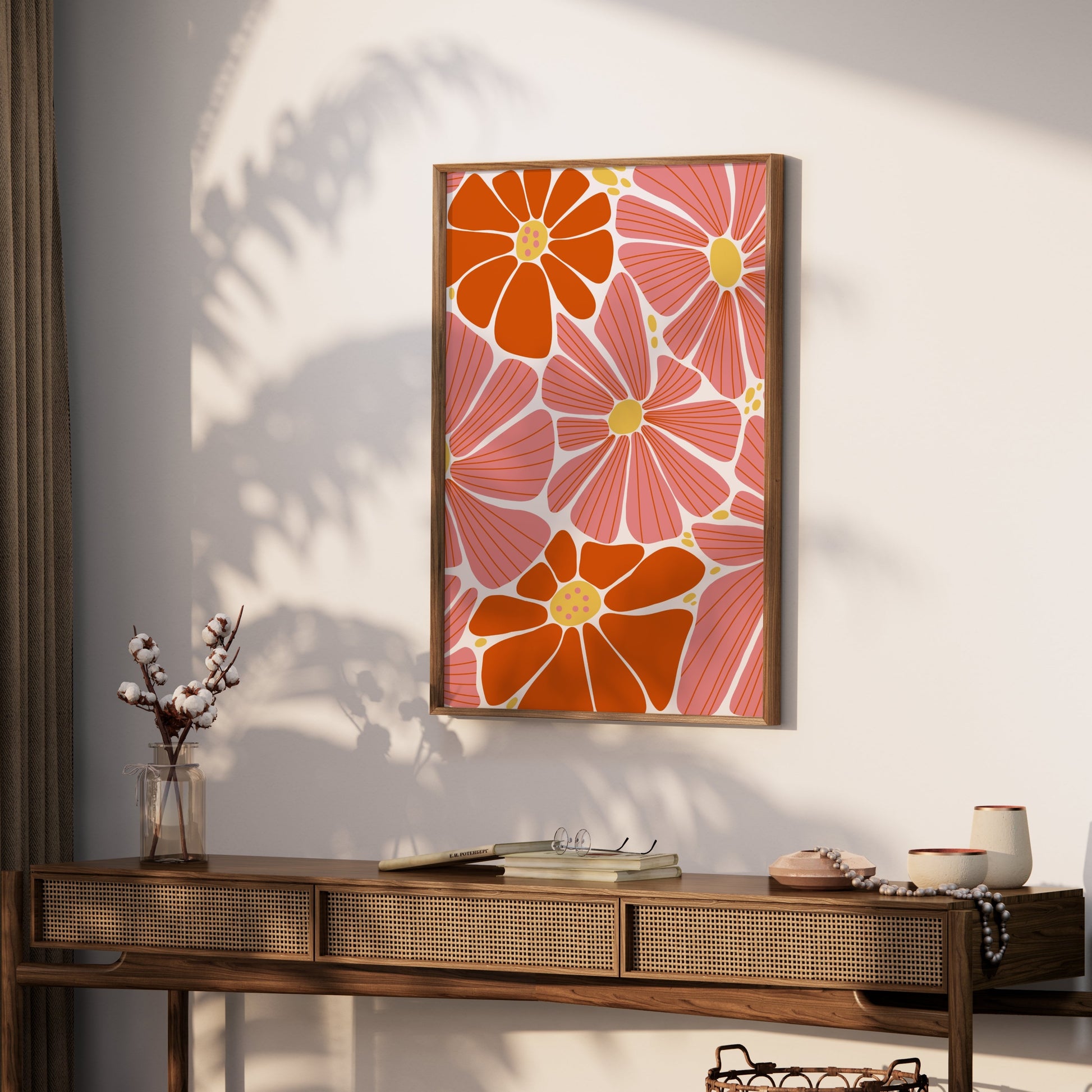 Premium Poster of Vibrant Floral Pattern with Pink and Orange Details Posters