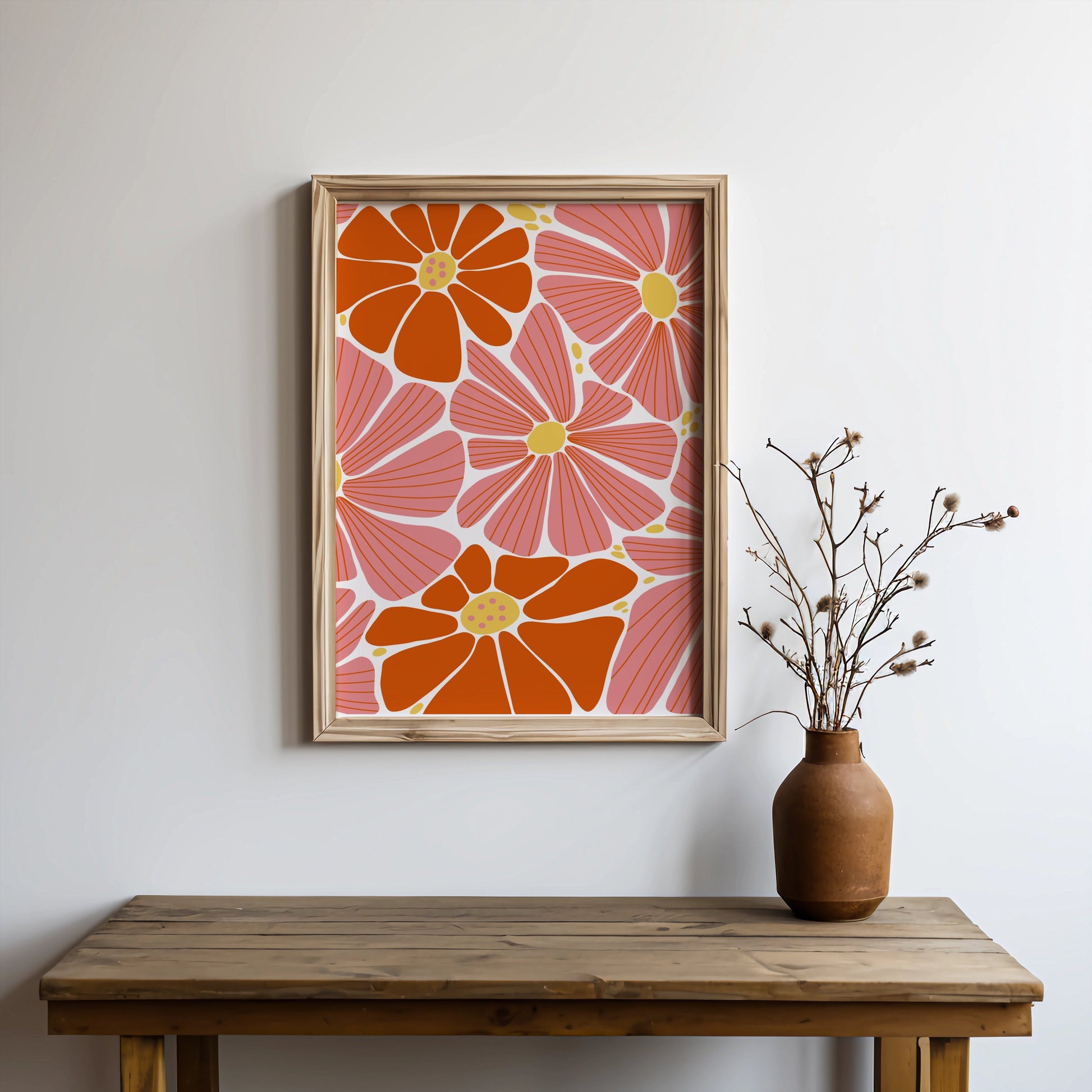 Premium Poster of Vibrant Floral Pattern with Pink and Orange Details Posters