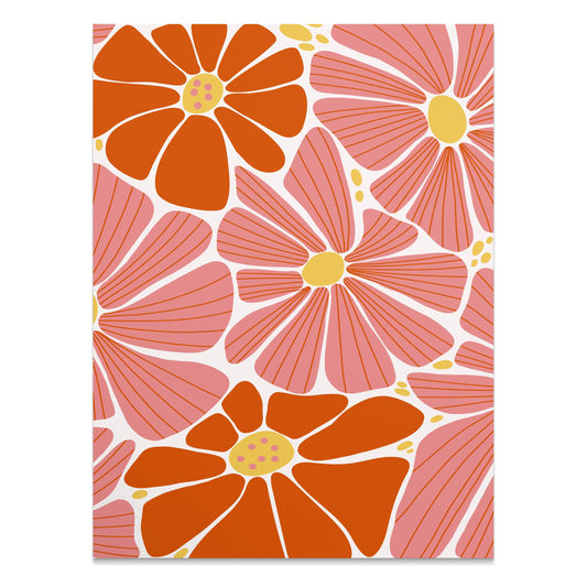 Premium Poster of Vibrant Floral Pattern with Pink and Orange Details Posters