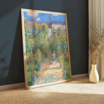 Premium Poster of Vibrant Garden Scene with Sunflowers and House Posters