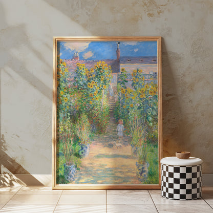 Premium Poster of Vibrant Garden Scene with Sunflowers and House Posters