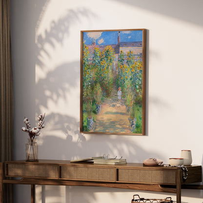 Premium Poster of Vibrant Garden Scene with Sunflowers and House Posters