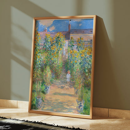 Premium Poster of Vibrant Garden Scene with Sunflowers and House Posters