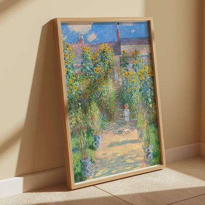 Premium Poster of Vibrant Garden Scene with Sunflowers and House Posters
