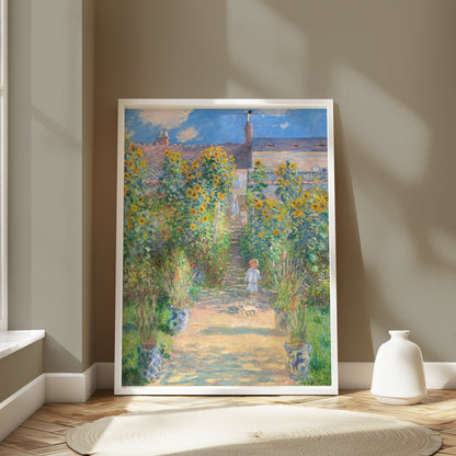 Premium Poster of Vibrant Garden Scene with Sunflowers and House Posters