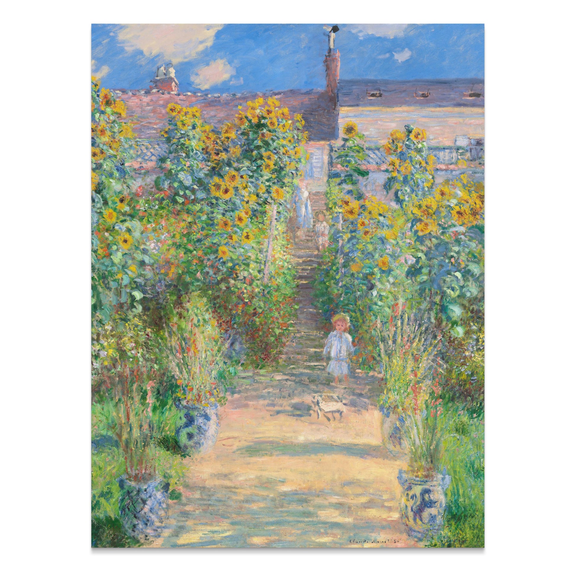 Premium Poster of Vibrant Garden Scene with Sunflowers and House Posters