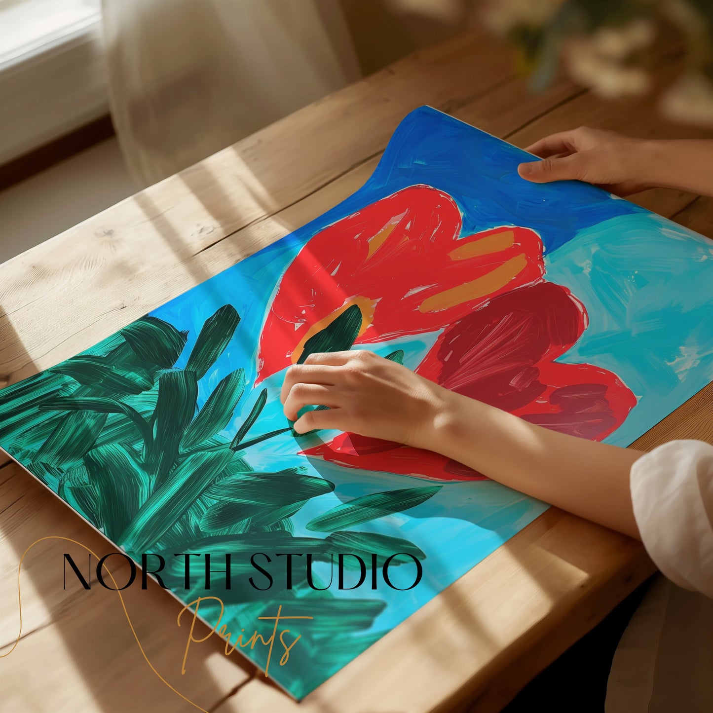 Premium Poster of Vibrant Heart Artwork with Green Leaves Posters