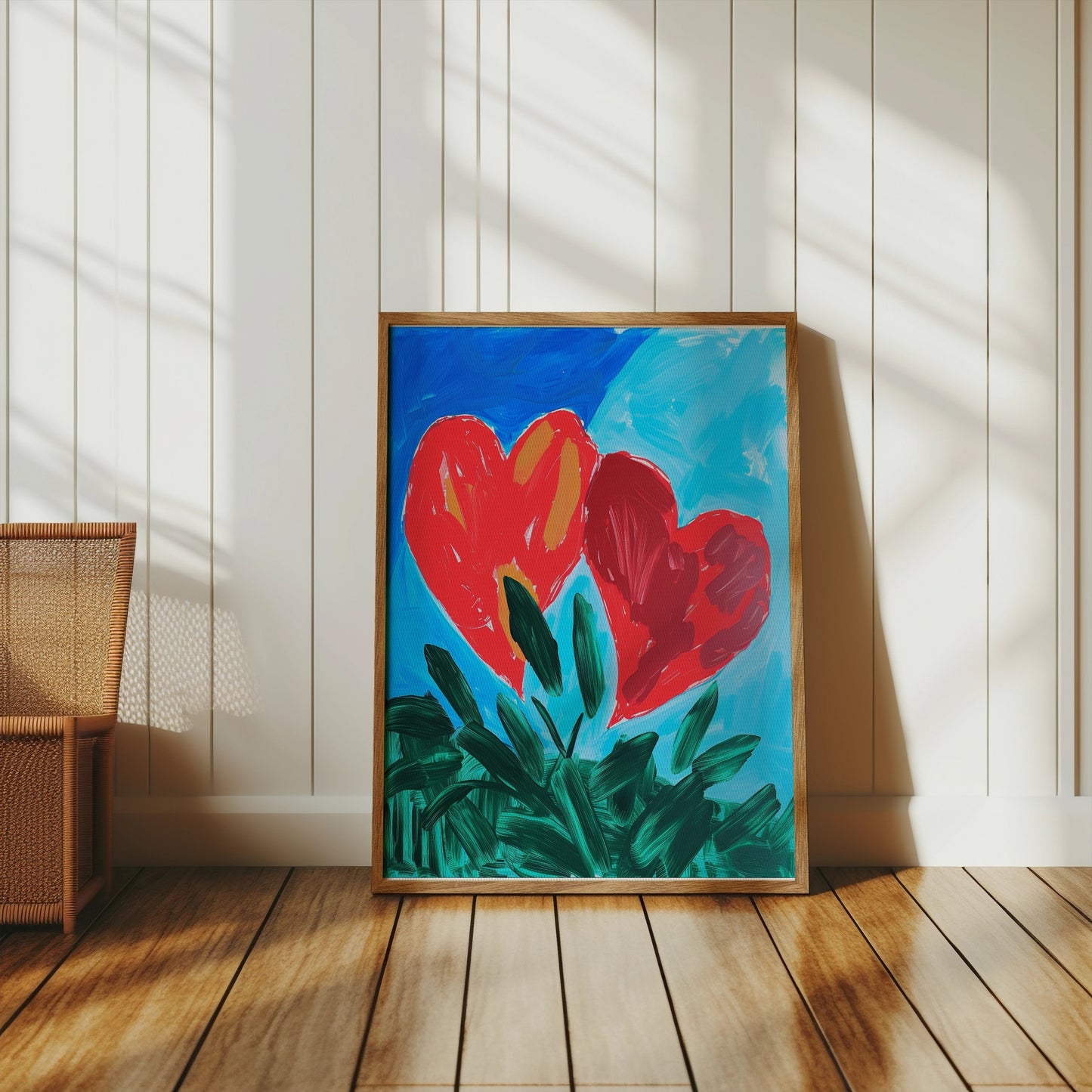 Premium Poster of Vibrant Heart Artwork with Green Leaves Posters