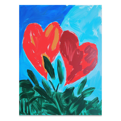 Premium Poster of Vibrant Heart Artwork with Green Leaves Posters