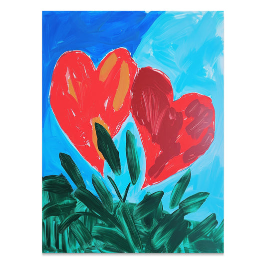 Premium Poster of Vibrant Heart Artwork with Green Leaves Posters
