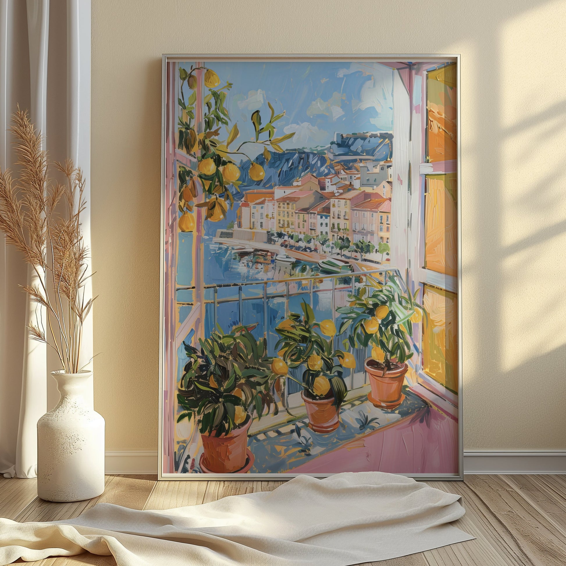 Premium Poster of Vibrant Mediterranean View with Lemons Posters