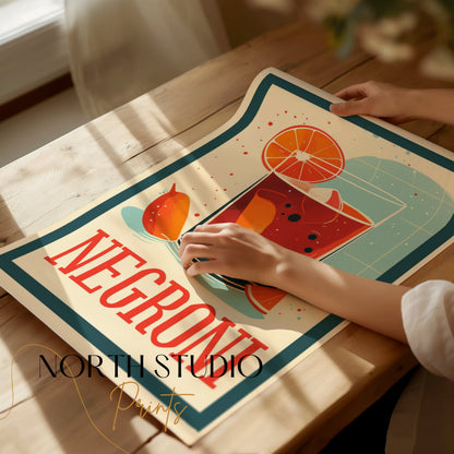 Premium Poster of Vibrant Negroni Cocktail Art Print Perfect Posters