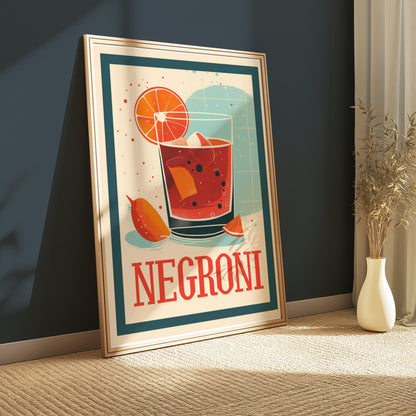 Premium Poster of Vibrant Negroni Cocktail Art Print Perfect Posters