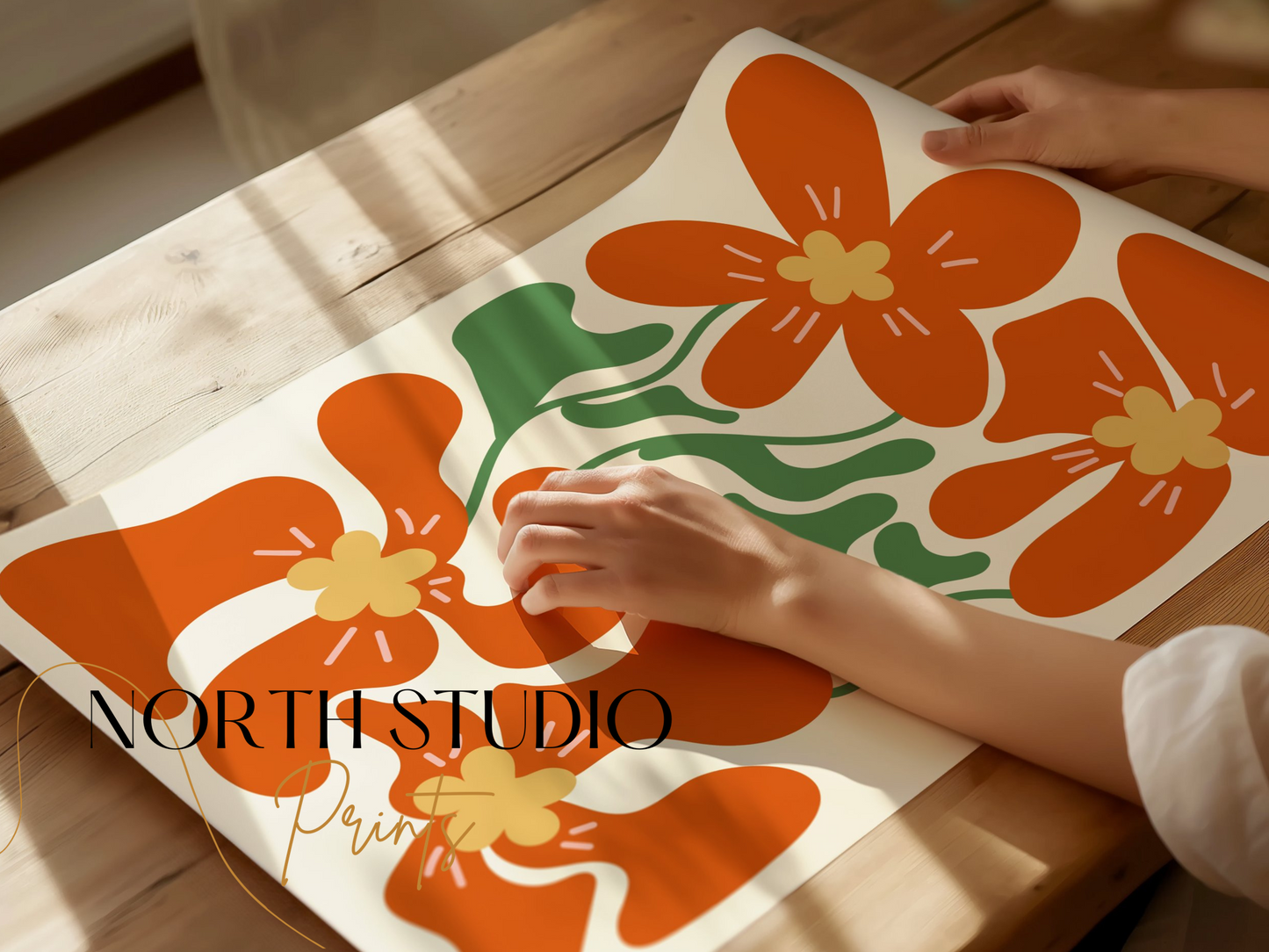 Premium Poster of Vibrant Orange Floral Art Illustration Posters