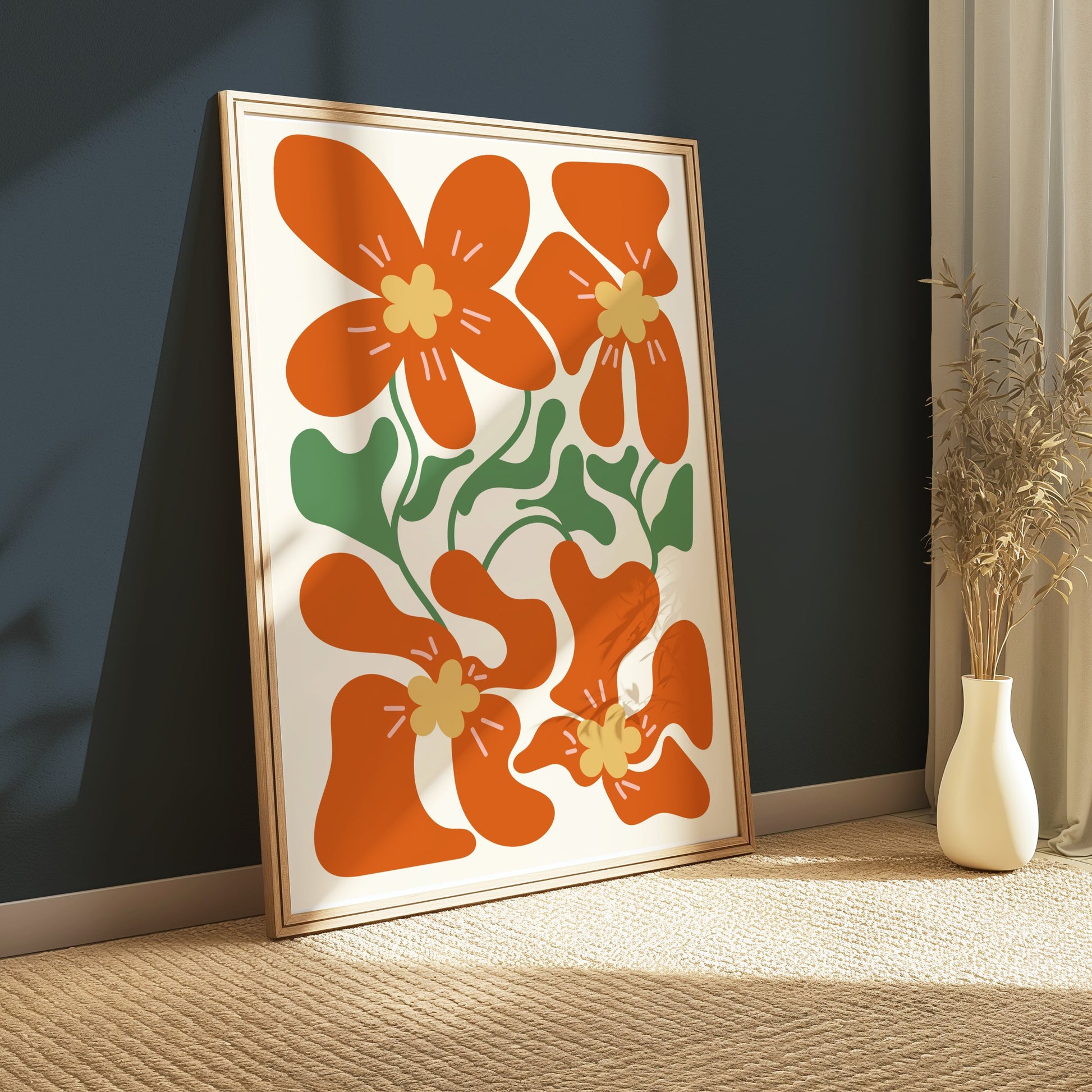 Premium Poster of Vibrant Orange Floral Art Illustration Posters