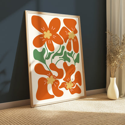 Premium Poster of Vibrant Orange Floral Art Illustration Posters