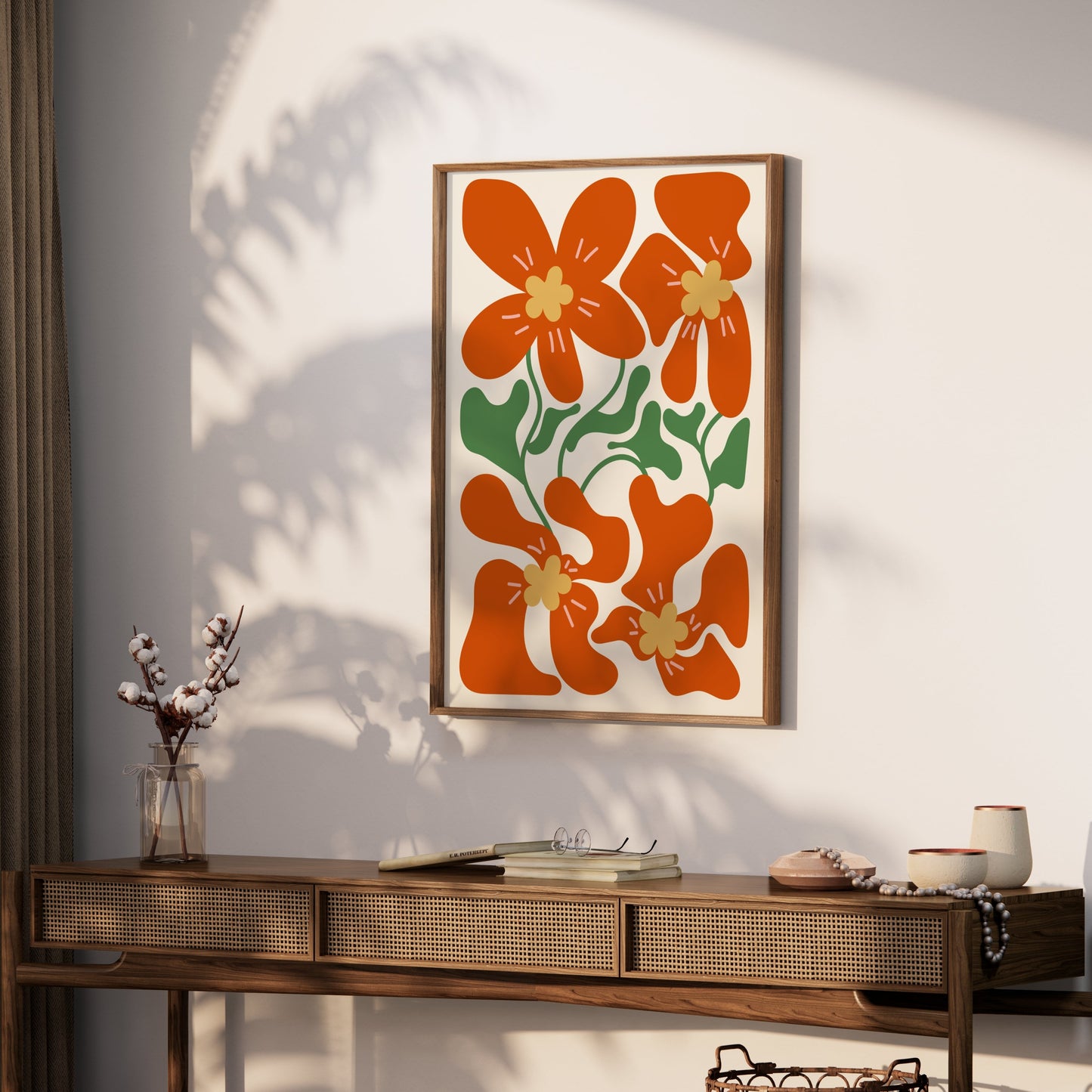 Premium Poster of Vibrant Orange Floral Art Illustration Posters